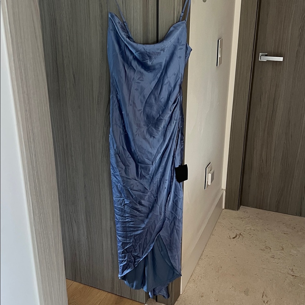 NWT LULU'S jacquard satin cowl neck midi Dress periwinkle blue XS - Picture 4 of 9
